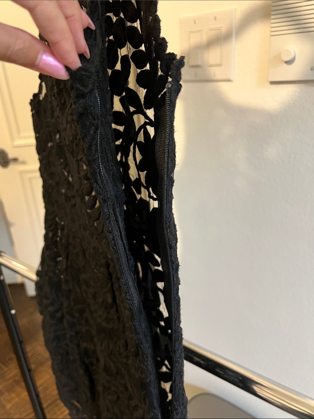Yoana Baraschi Black Floral Crochet Mini Dress Sheer 100% Silk - Picture 5 of 11